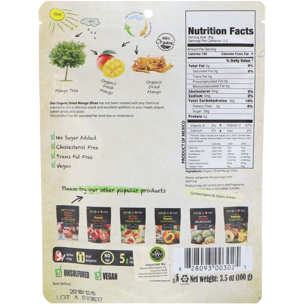 Nature's Wild , Wild &amp; Real, tørrede, mangoskiver, 3,5 oz (100 g)