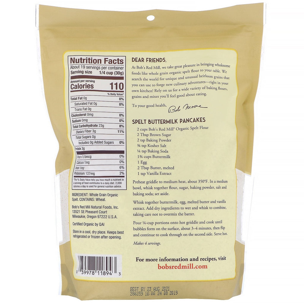 Bob's Red Mill,  Spelt Flour, Whole Grain, 20 oz (567 g)