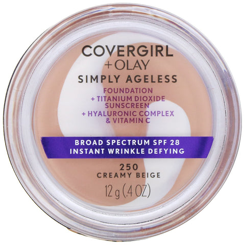 Covergirl, Olay Simply Ageless Foundation, 250 Creamy Beige, .4 oz (12 g)