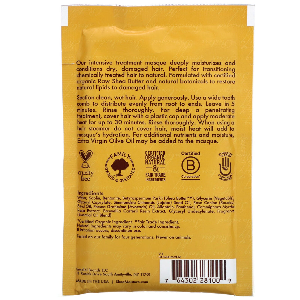 SheaMoisture, Moisture Recovery Treatment Masque med Seal Kelp &amp; Argan Oil, Raw Shea Butter, 2 fl oz (59 ml)
