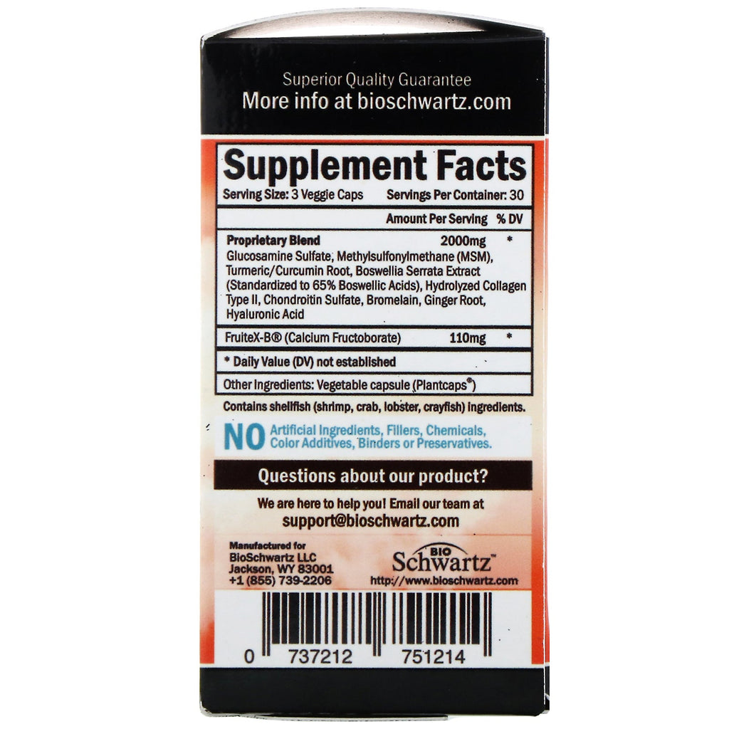 BioSchwartz, Maximum Strength, Glucosamine MSM+Chondroitin with Patented Fruitex-B, 90 Veggie Caps