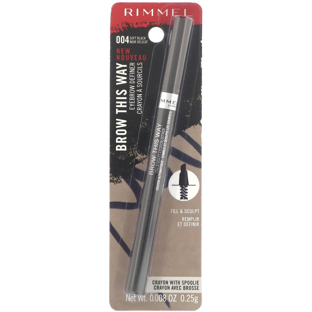 Rimmel London, Brow This Way Eyebrow Definer, 004 Soft Black, .008 oz (.25g)