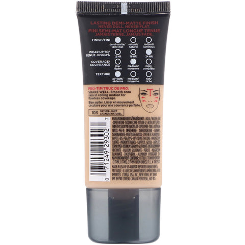 L'Oreal, Infallible Pro-Matte Foundation, 103 Natural Buff, 1 fl oz (30 ml)