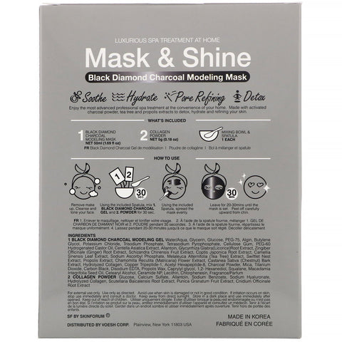 SFGlow, Mask & Shine, Black Diamond Charcoal Modeling Mask, 4 Piece Kit