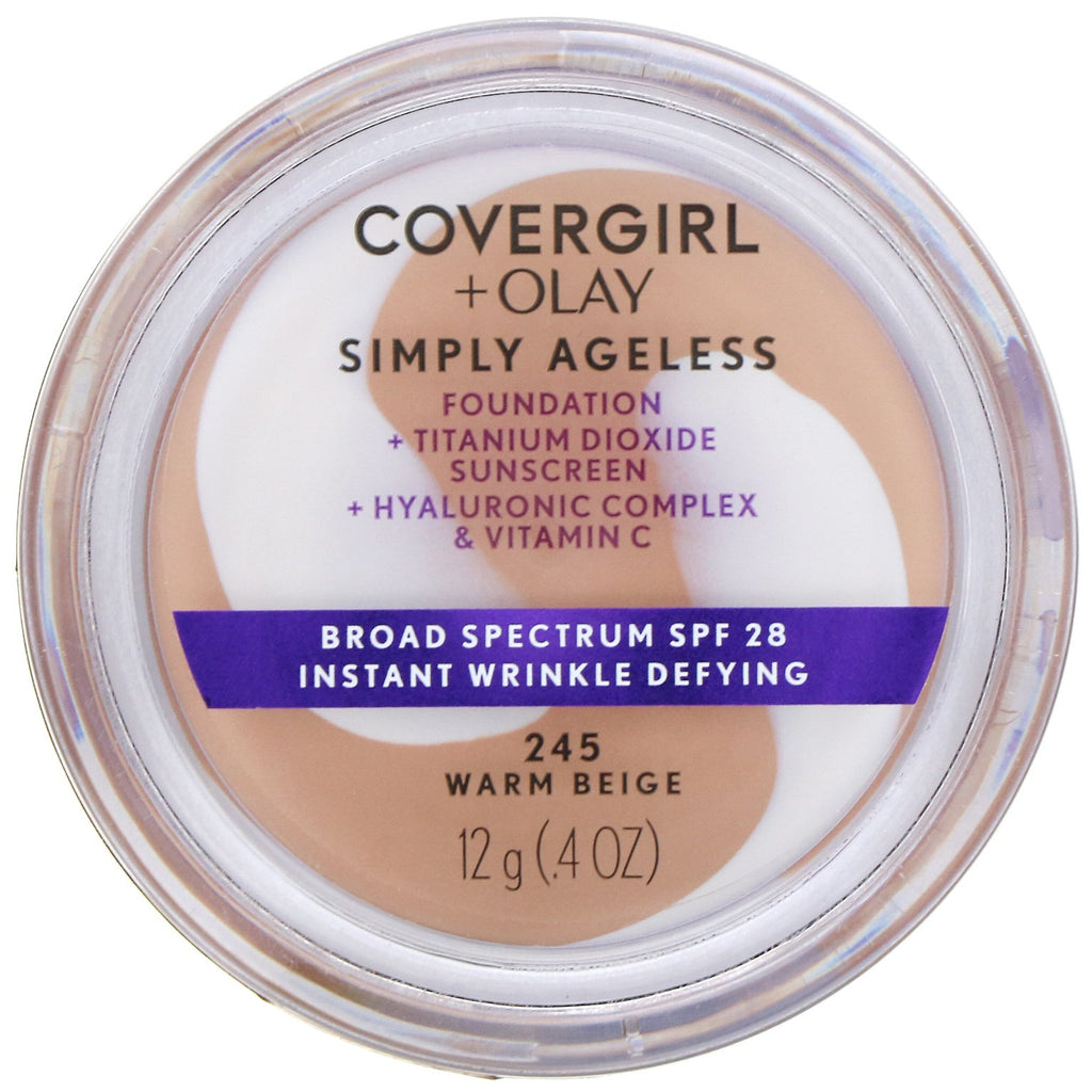 Covergirl, Olay Simply Ageless Foundation, 245 Warm Beige,  .4 oz (12 g)