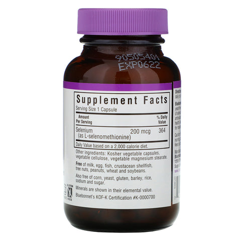 Bluebonnet Nutrition, Selenium,  Selenomethionine, 200 mcg, 90 Vegetable Capsules