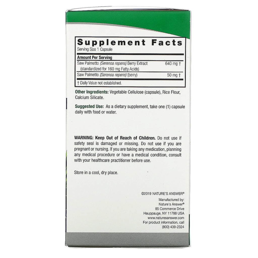 Nature's Answer, Saw Palmetto, estandarizado, 690 mg, 120 cápsulas vegetarianas