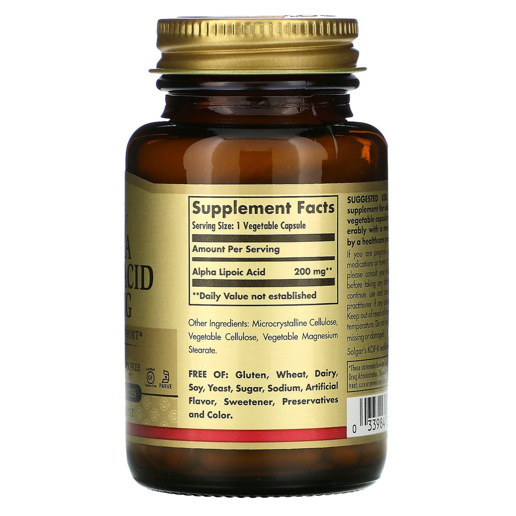 Solgar, alfaliponsyre, 200 mg, 50 vegetabilske kapsler