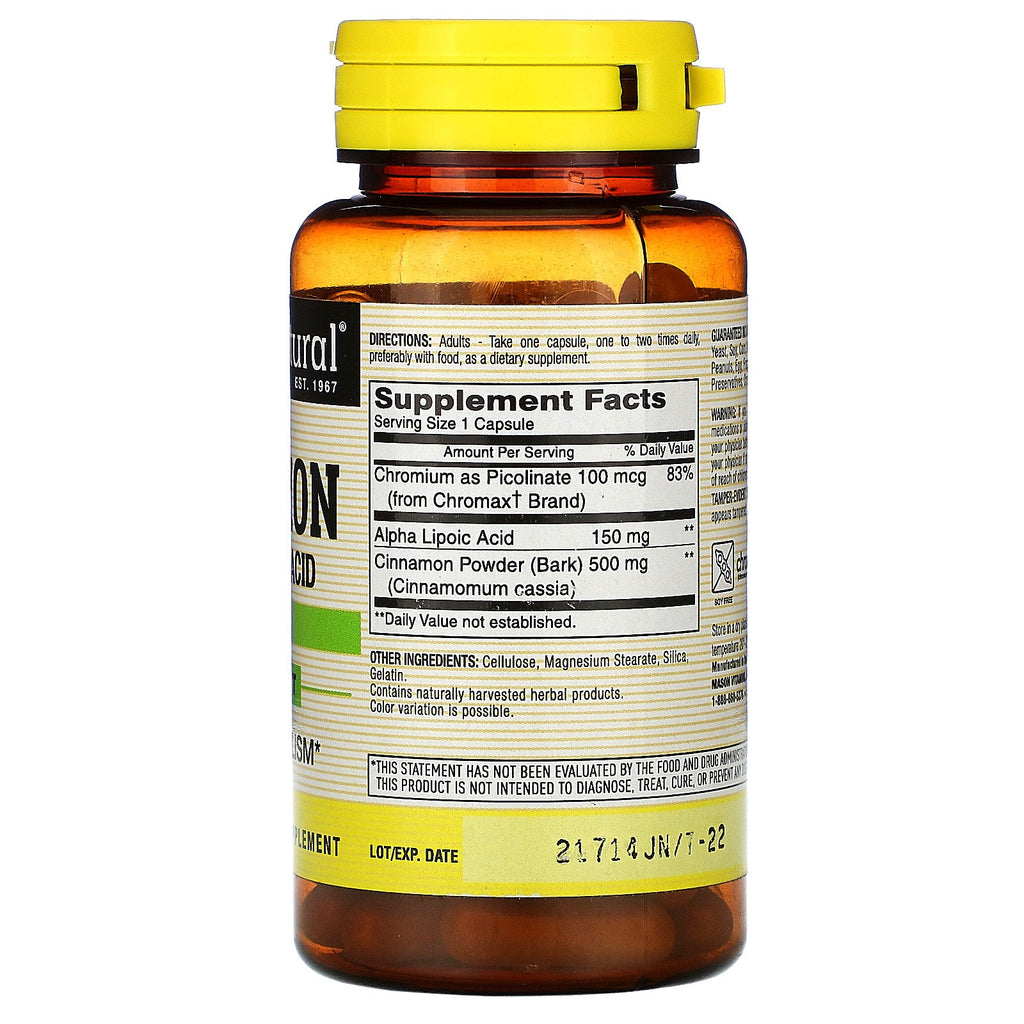 Mason Natural, Cinnamon Alpha Lipoic Acid, 60 kapsler