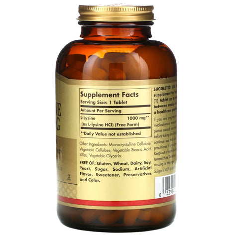 Solgar, L-lisina, forma libre, 1000 mg, 250 tabletas