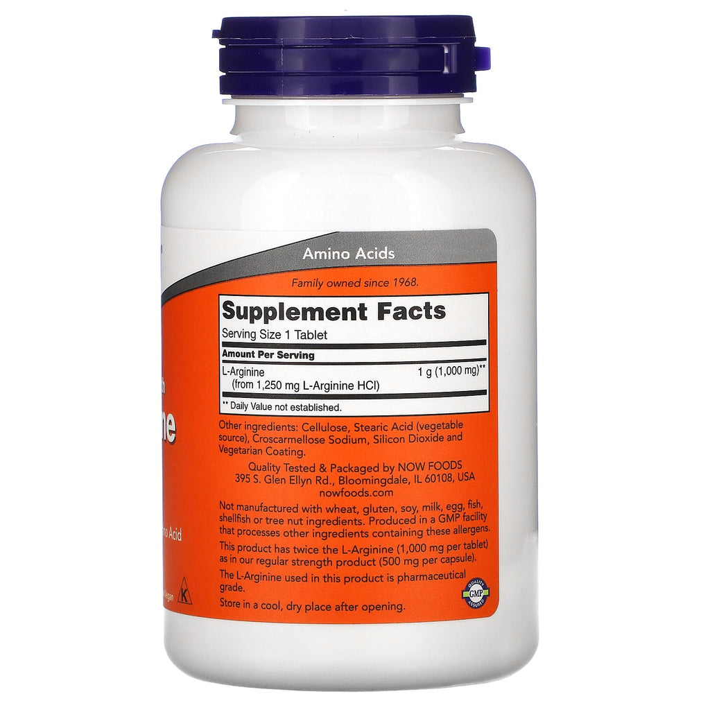 Now Foods, L-arginina, doble potencia, 1000 mg, 120 tabletas