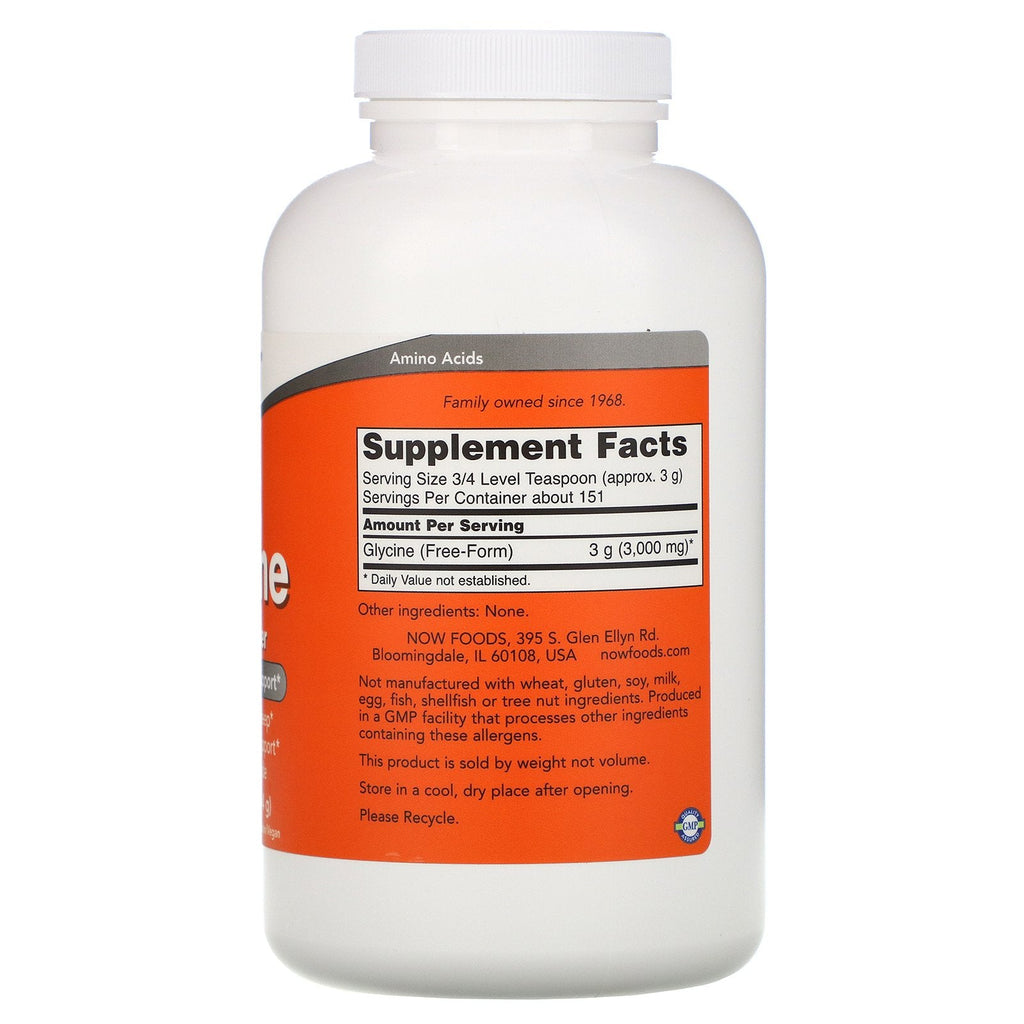 Now Foods, glicina, polvo puro, 1 libra (454 g)