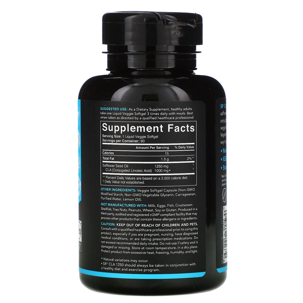 Sports Research, CLA 1250, plantebaseret, 1.250 mg, 90 Veggie Softgels