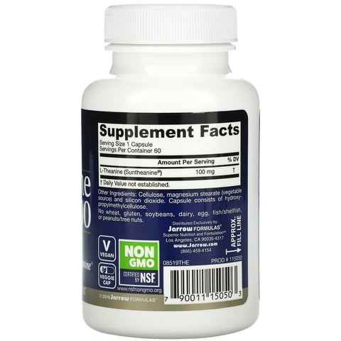 Jarrow Formulas, Teanina 100, 100 mg, 60 cápsulas vegetales