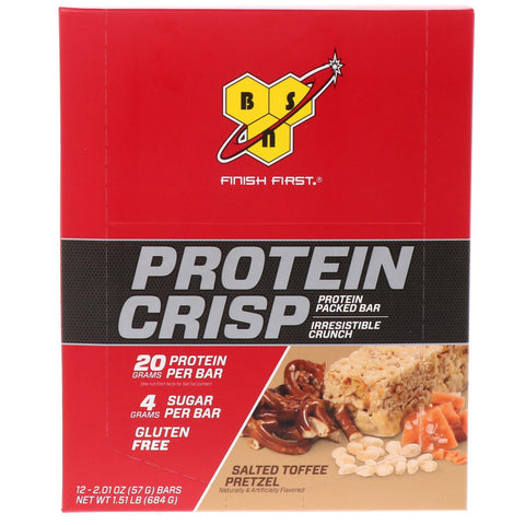 BSN, Protein Crisp, Packed Protein Bar, Salted Toffee Pretzel, 12 Bars, 2.01 oz (57 g)