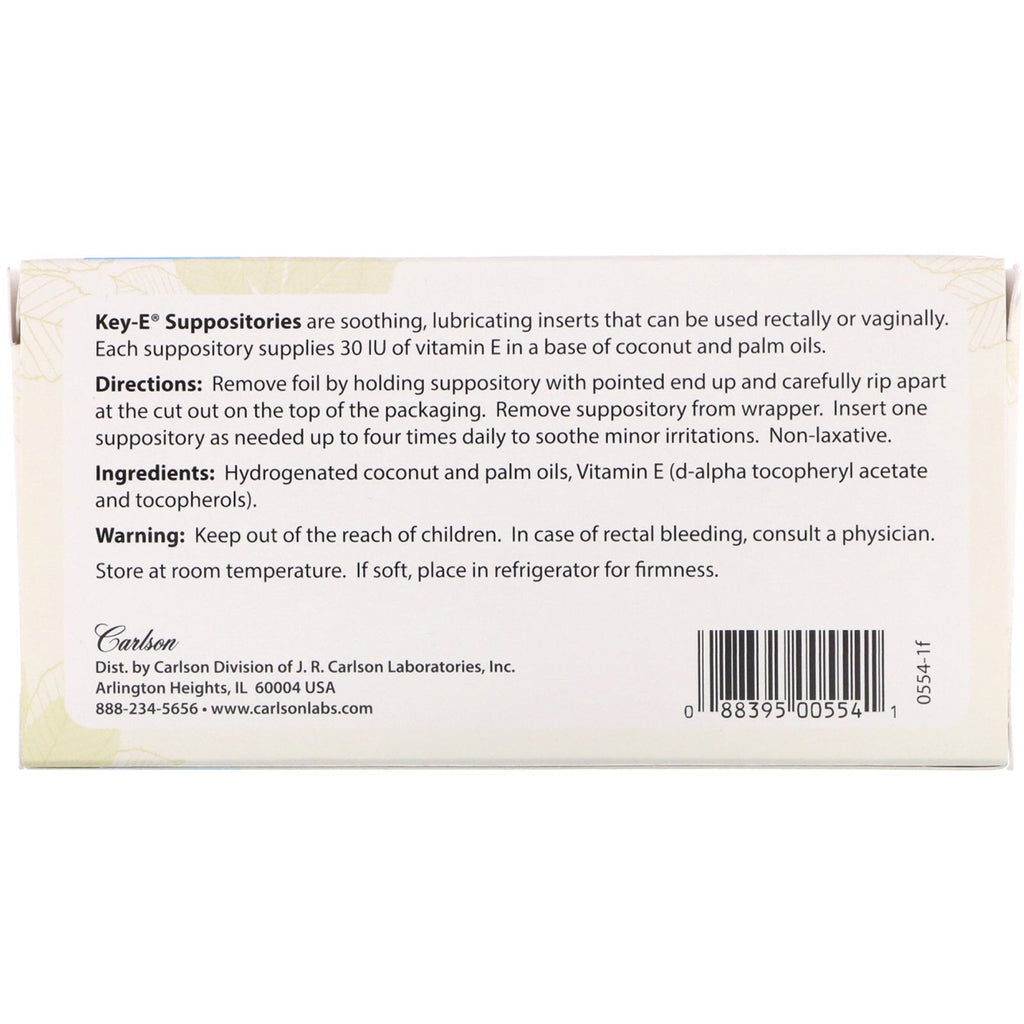 Carlson Labs, Key•E Suppositories, 24 Soothing Inserts