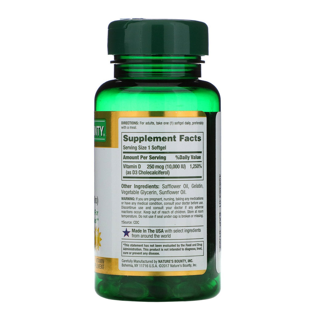 Nature's Bounty, D3, 250 mcg (10,000 IU), 72 Rapid Release Softgels