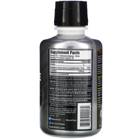 Muscletech, Essential Series, Platinum 100 % L-Carnitine 1500, Post-entrenamiento, Citrus Splash, 1500 mg, 16 oz (473 ml)