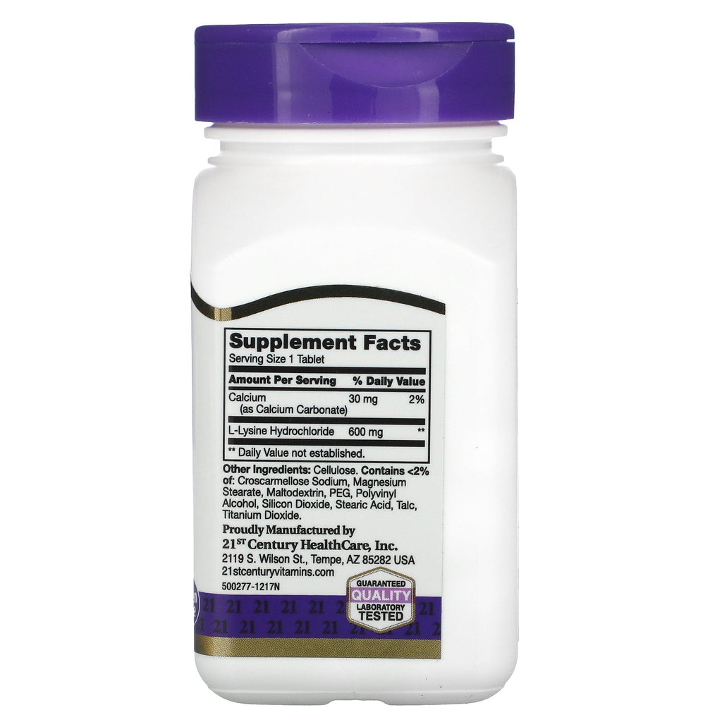 21st Century, L-lisina, 600 mg, 90 comprimidos