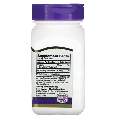 21st Century, L-lisina, 600 mg, 90 comprimidos