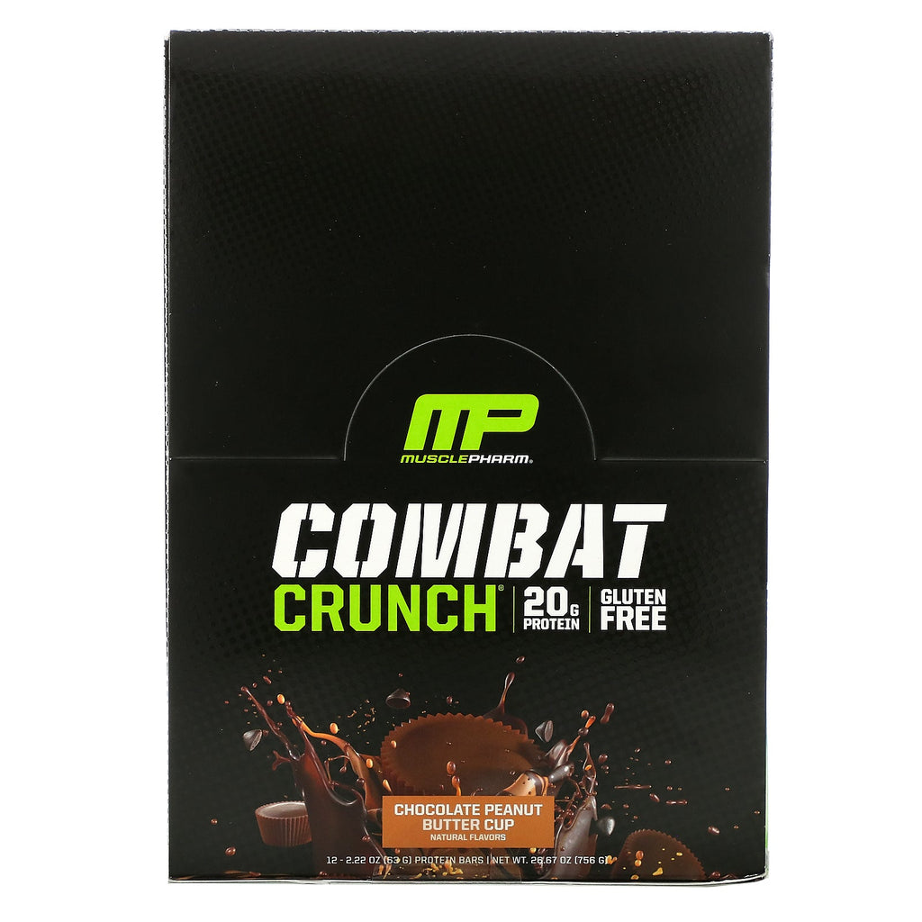 MusclePharm, Combat Crunch Protein Bars, Chocolate Peanut Butter Cup, 12 Bars, 2.22 oz (63 g) Each