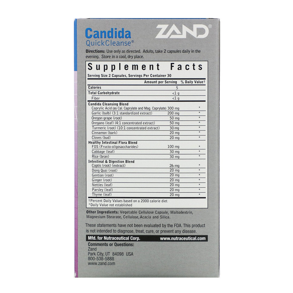 Zand, Candida Quick Cleanse, 60 Vegetarian Capsules