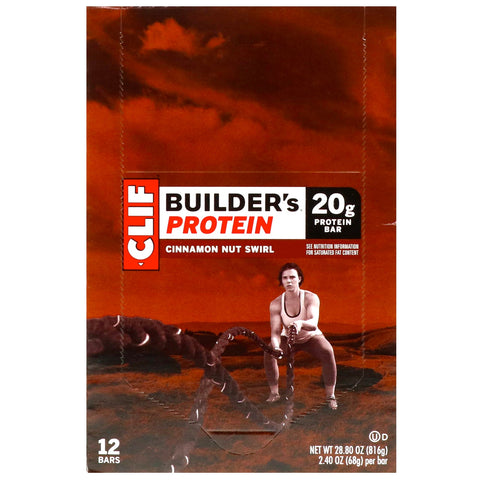 Clif Bar, Builder's Protein Bar, Cinnamon Nut Swirl, 12 Bars, 2.40 oz (68 g) Each