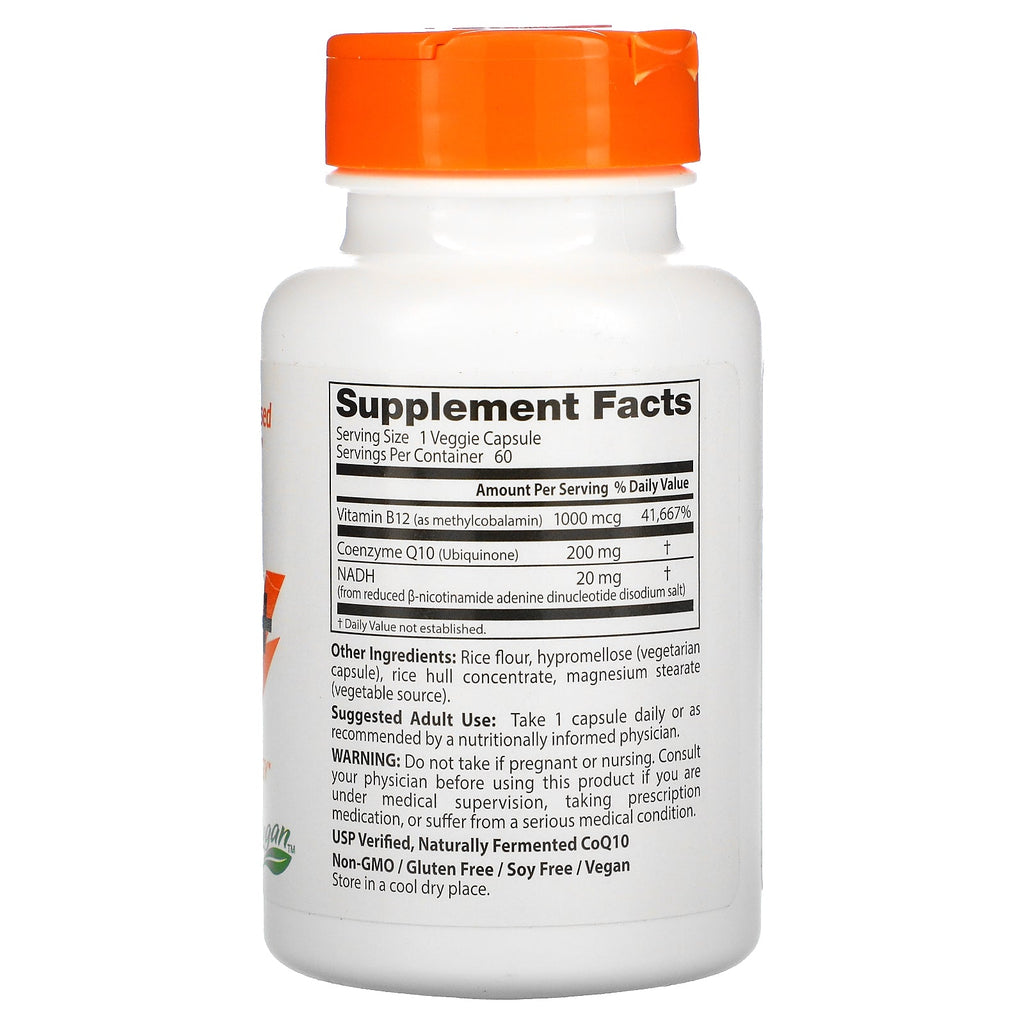 Doctor's Best, Energy+ CoQ10, NADH y B12, 60 cápsulas vegetales