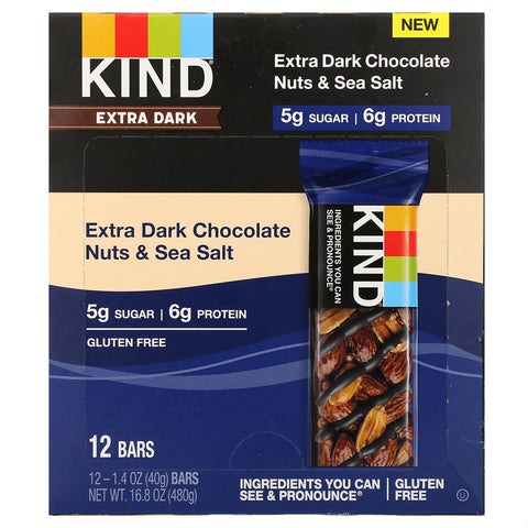 KIND Bars, Extra Dark Chocolate, Nuts & Sea Salt, 12 Bars, 1.4 oz (40 g) Each