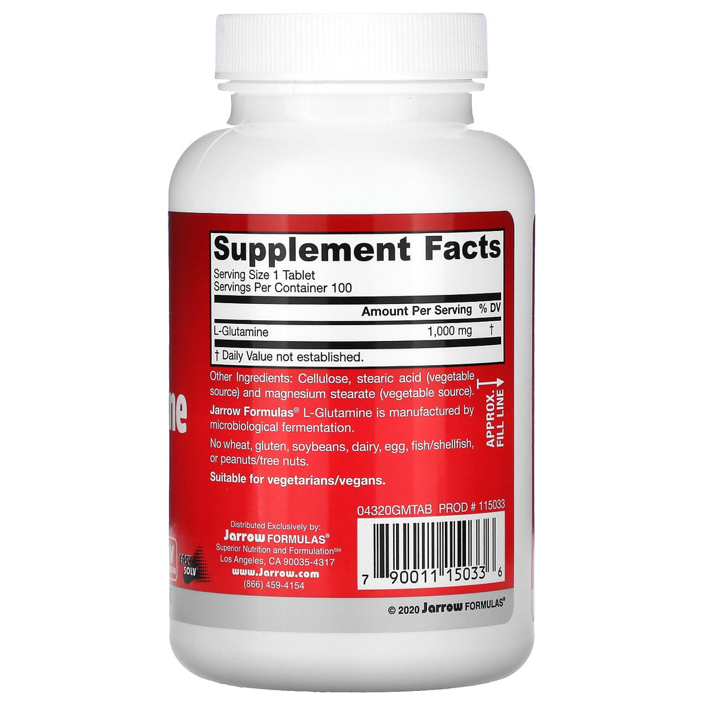 Jarrow Formulas, L-Glutamina, 1000 mg, 100 tabletas