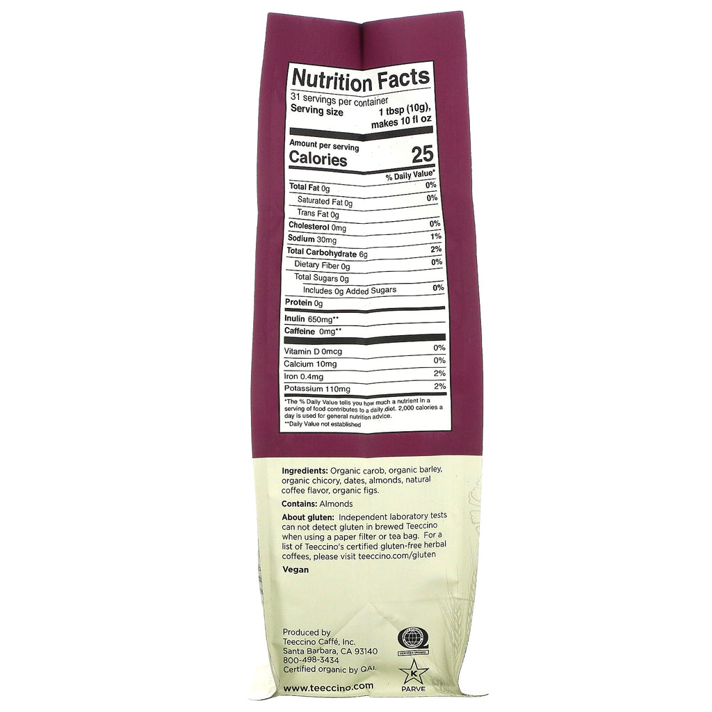 Teeccino, Café con hierbas de achicoria, Java, tostado medio, sin cafeína, 11 oz (312 g)