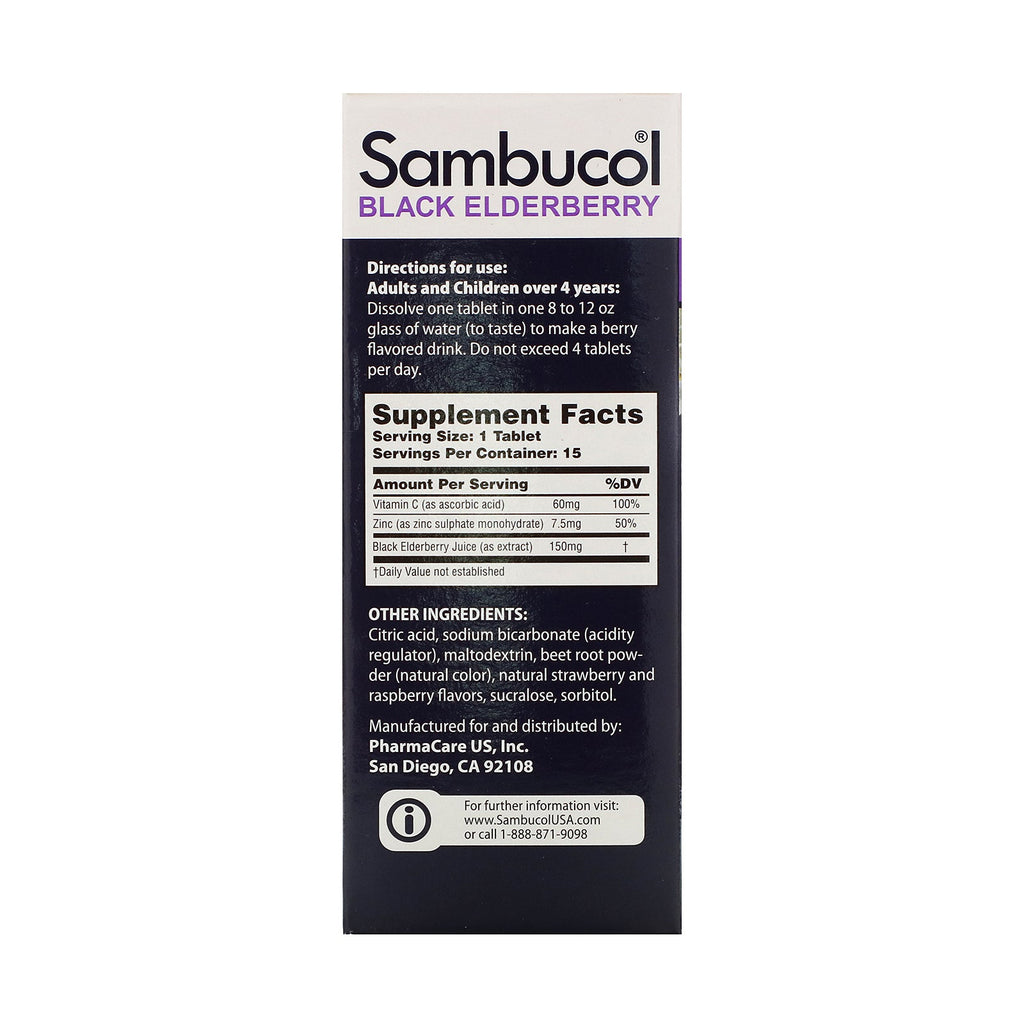 Sambucol, sort hyldebær, brusetabletter, 15 brusetabletter