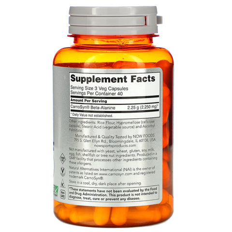 Now Foods, Sports, Beta-Alanine, Endurance, 750 mg, 120 Veg Capsules