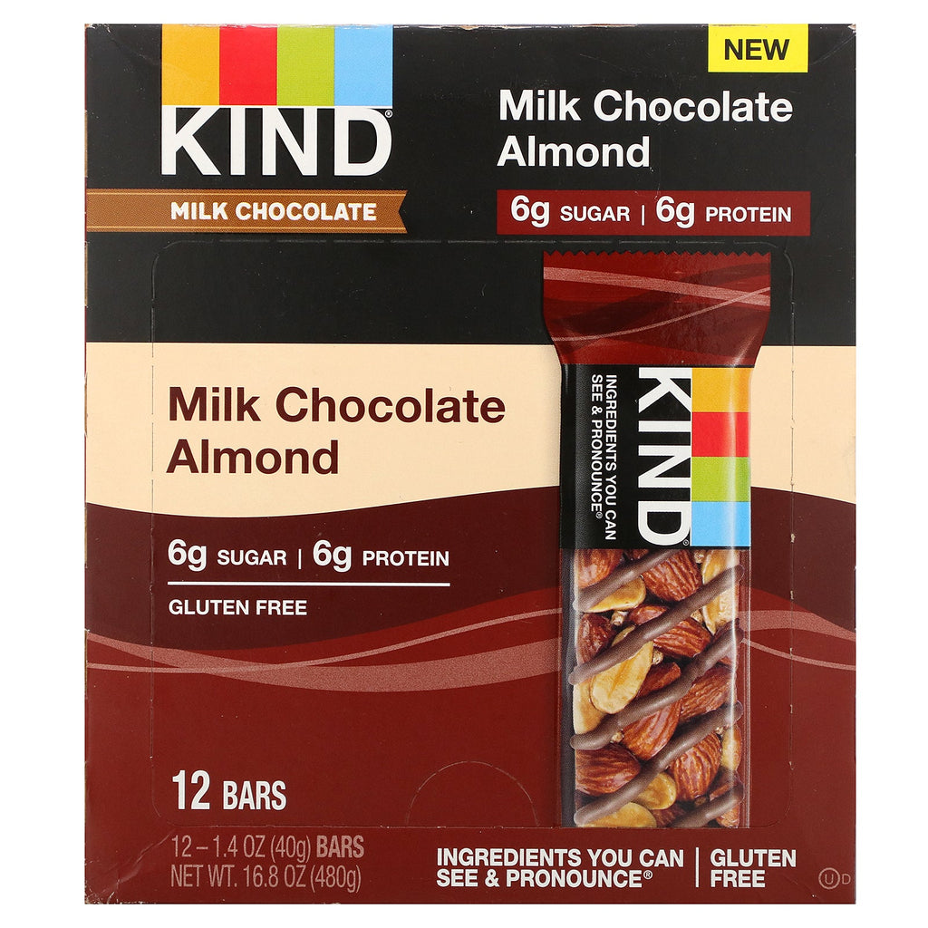 KIND Bars, Milk Chocolate,  Almond, 12 Bars, 1.4 oz (40 g) Each