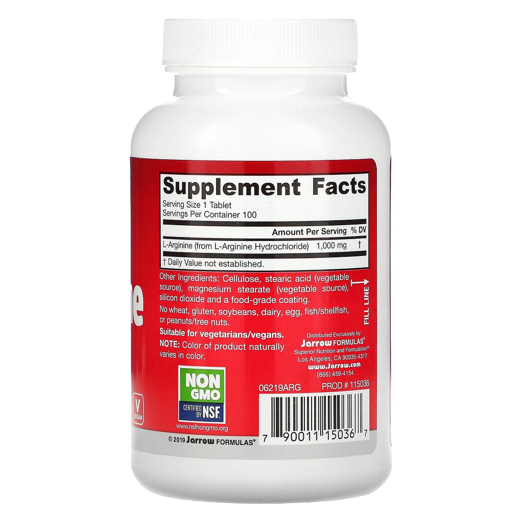 Jarrow Formulas, arginina, 1000 mg, 100 tabletas