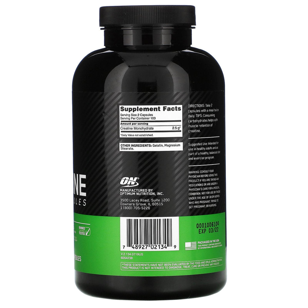 Optimum Nutrition, Micronized Creatine Capsules, 2.5 g, 200 Capsules