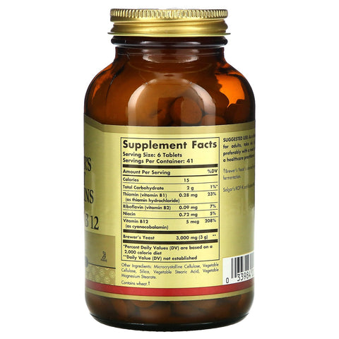Solgar, Brewer's Yeast, 7 1/2 Grains with Vitamin B12, 250 Tablets