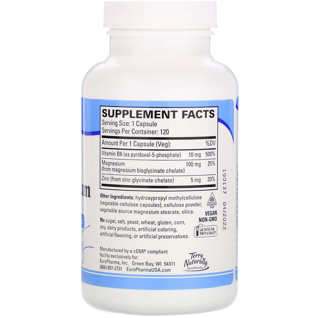 Terry Naturally, BioActive Magnesium Complex med P-5-P og zink, 120 kapsler