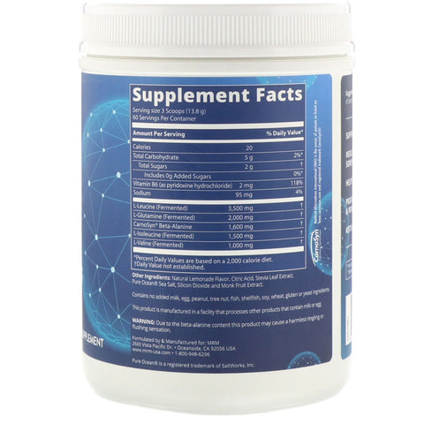 MRM, Reload BCAA+G, recuperación post-entrenamiento, limonada, 29,6 oz (840 g)