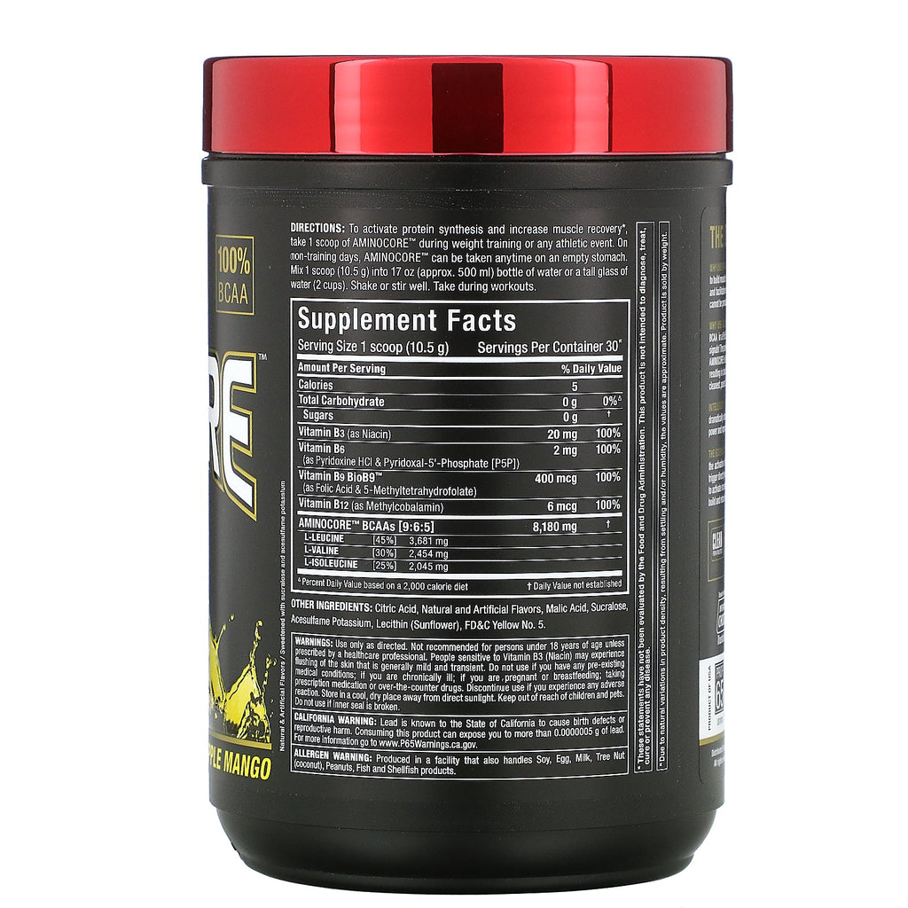 ALLMAX Nutrition, AMINOCORE BCAA, piña y mango, 315 g (0,69 lbs)