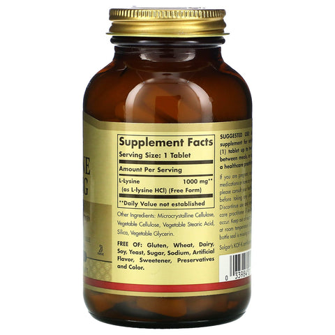 Solgar, L-lisina, forma libre, 1000 mg, 100 tabletas