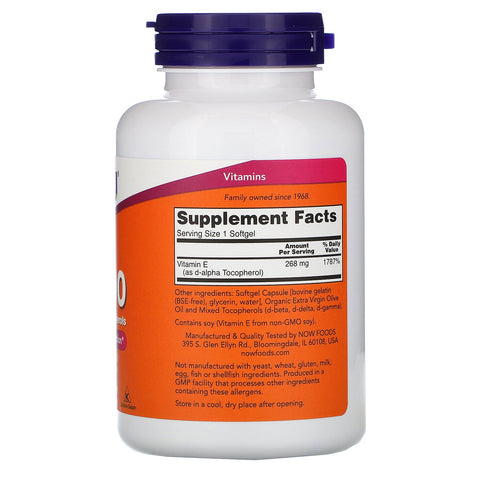 Now Foods, E-400 with Mixed Tocopherols, 268 mg (400 IU), 250 Softgels