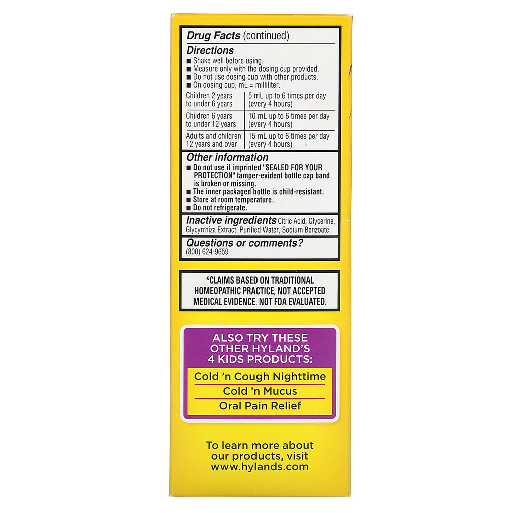 Hyland's, 4 Kids, Cold 'n Cough, Daytime, Ages 2-12, 4 fl oz (118 ml)