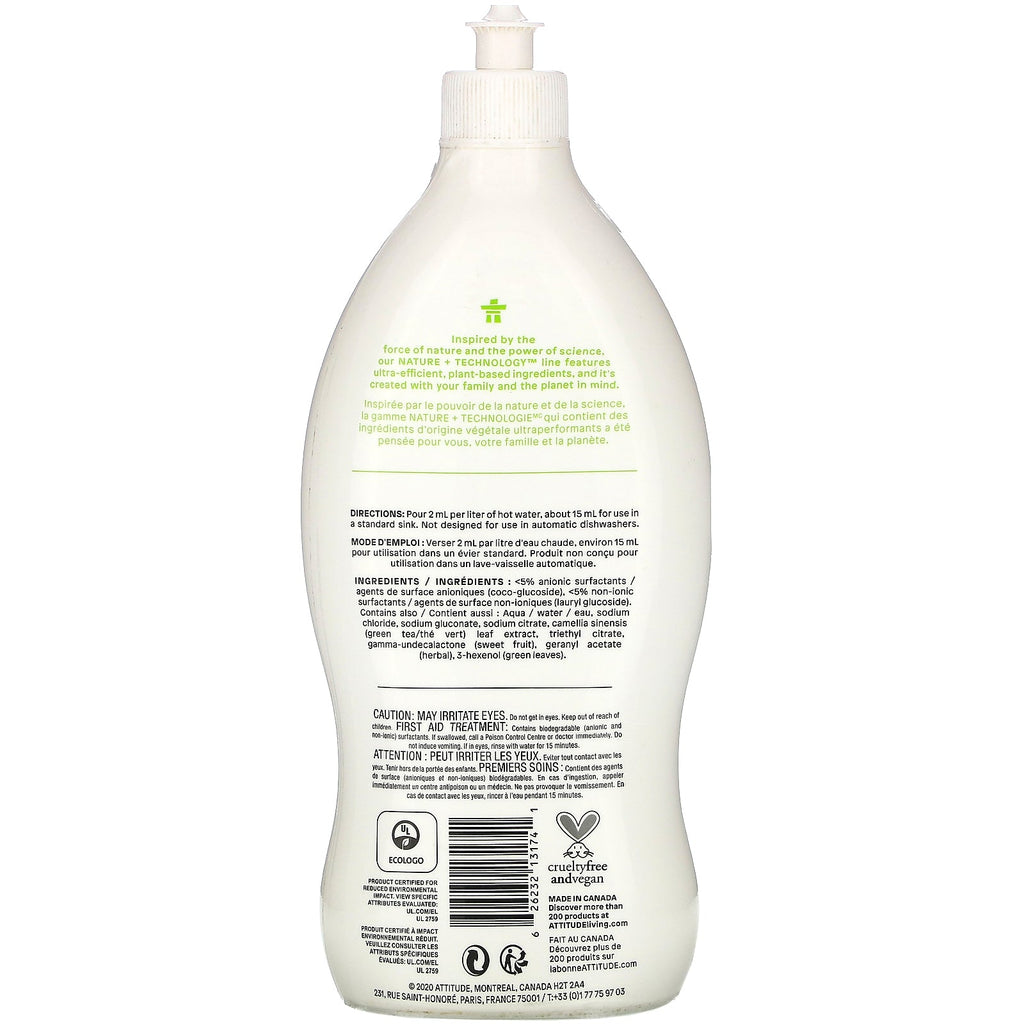 ATTITUDE, Dishwashing Liquid, Green Apple & Basil, 23.7 fl oz (700 ml)