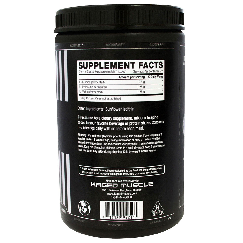 Kagged Muscle, BCAA 2:1:1, sin sabor, 14,1 oz (400 g)