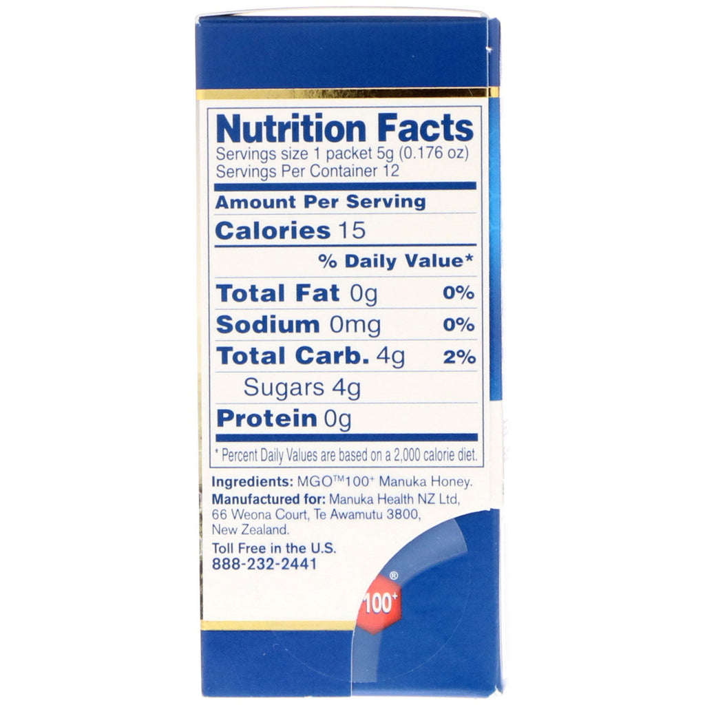 Manuka Health, Manuka Honey On-The-Go, MGO 100+, 12 Packets, 0.176 oz (5 g) Each