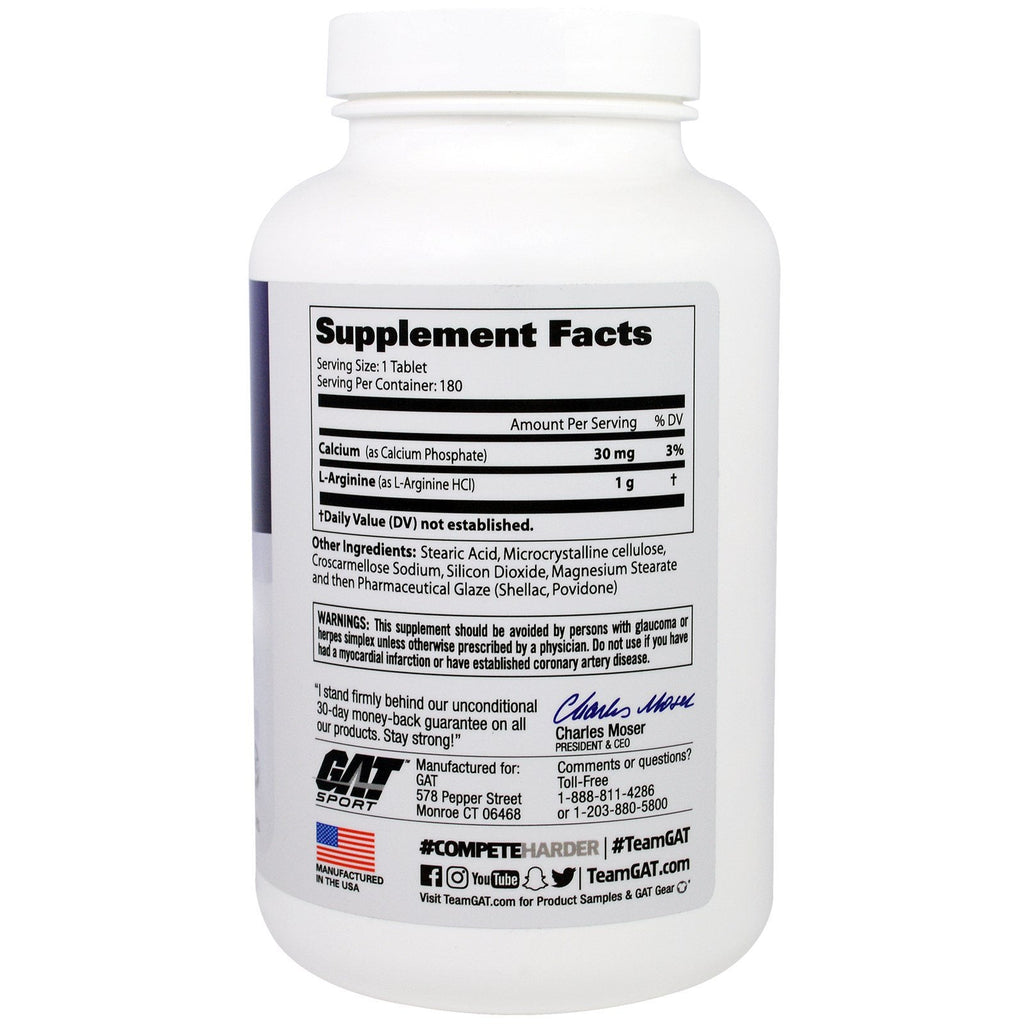 GAT, L-Arginina, forma libre, 180 tabletas