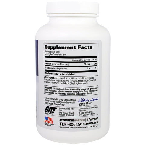 GAT, L-Arginina, forma libre, 180 tabletas