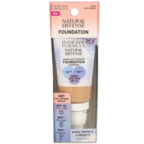 Physicians Formula, Natural Defense Foundation, SPF 30, Light to Medium, 1 fl oz (30 ml)