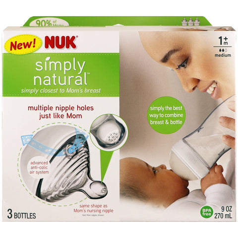 NUK, Simply Natural, Bottles, 1+ Months, Medium, 3 Pack, 9 oz (270 ml) Each